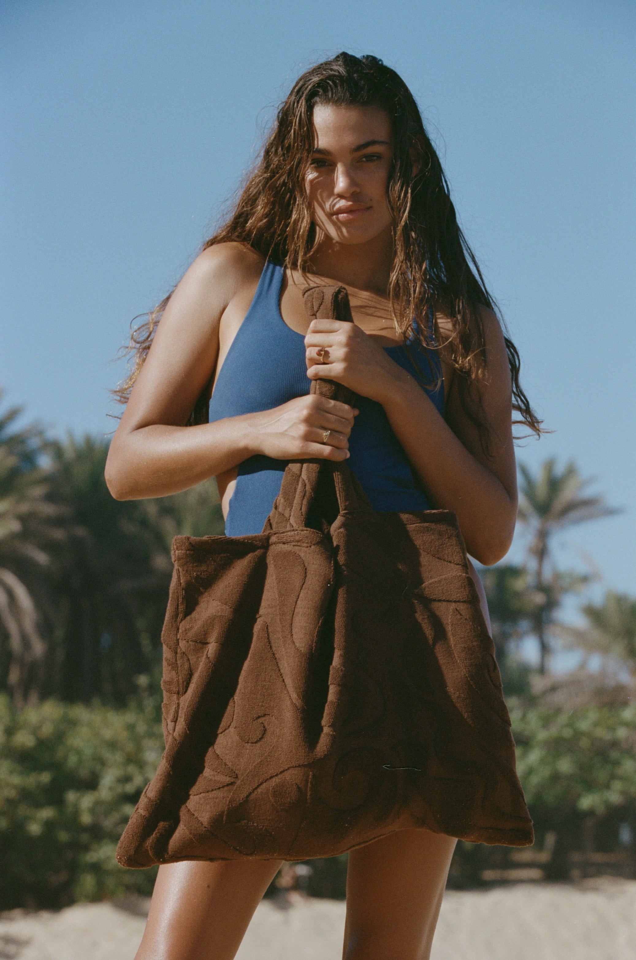 Beach Bag - Reef- Chocolate- Embossed terry