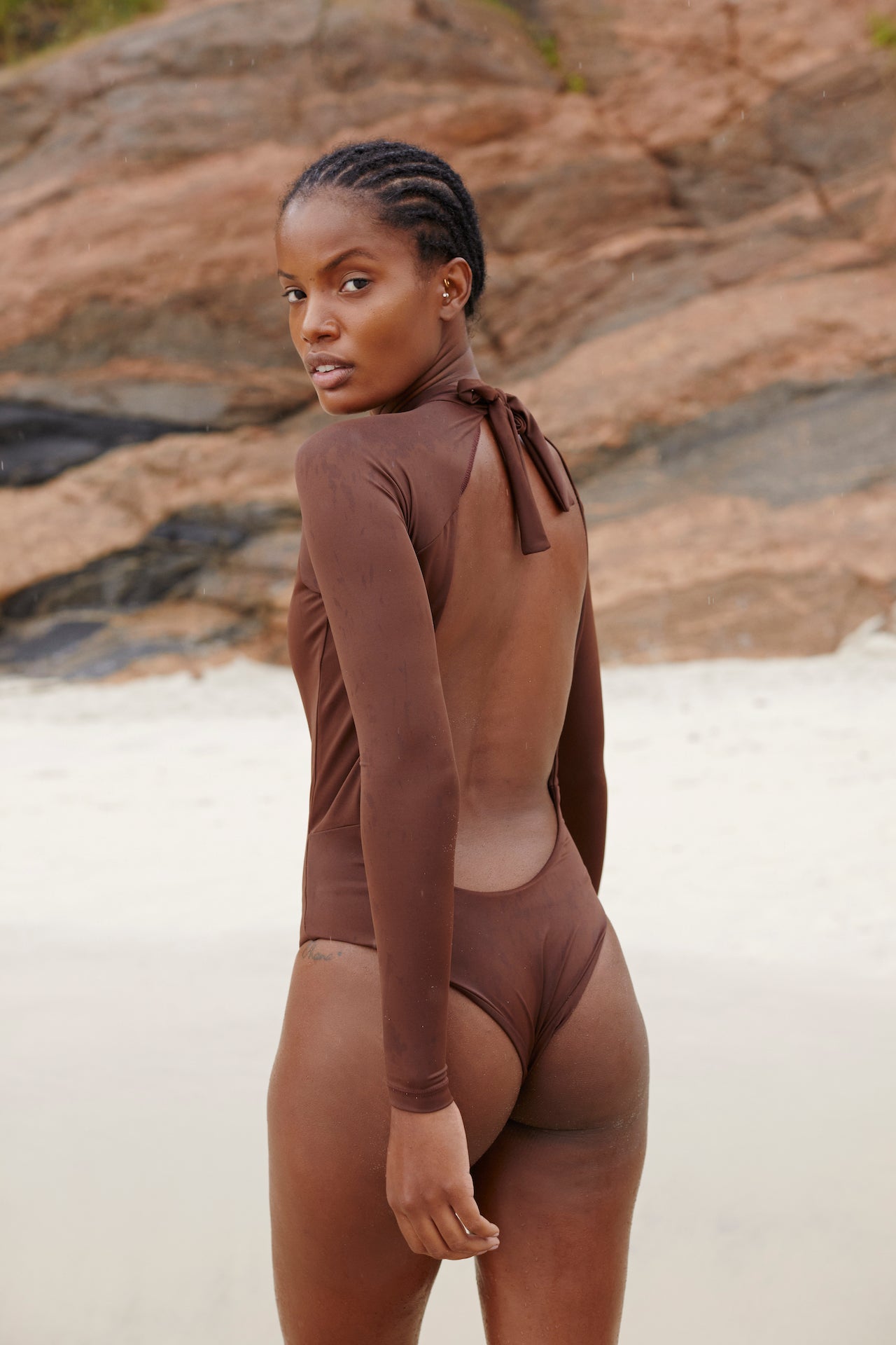 Surf Suit Bikini Top Brown  Flattering Long Sleeve Swimsuits